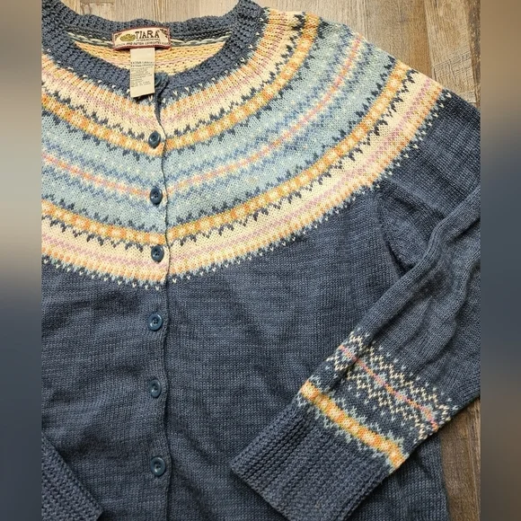 Tiara International Cardigan Women's XL Button Front Blue - Picture 2 of 7